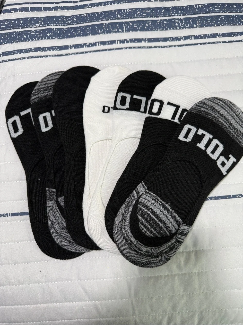 Polo by Ralph Lauren No-Show Sock Liners in Black & White (7-Pack)